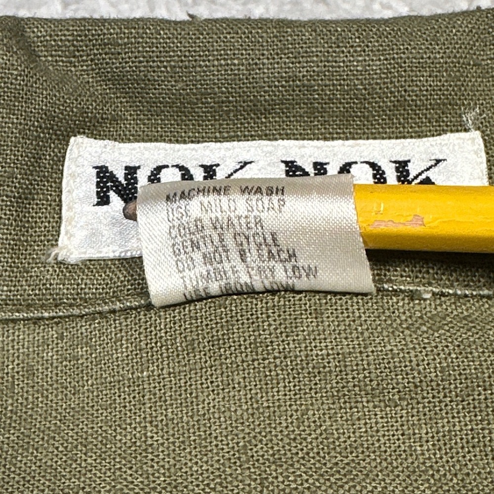 Vintage Nok Nok Dress Womens M Army Green Military Inspired Ramie Cotton Midi - Picture 6 of 12
